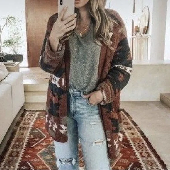Last 1 S New Oversized Super Soft Cozy Aztec Southwest Bohemian Sweater Cardigan - Picture 6 of 9